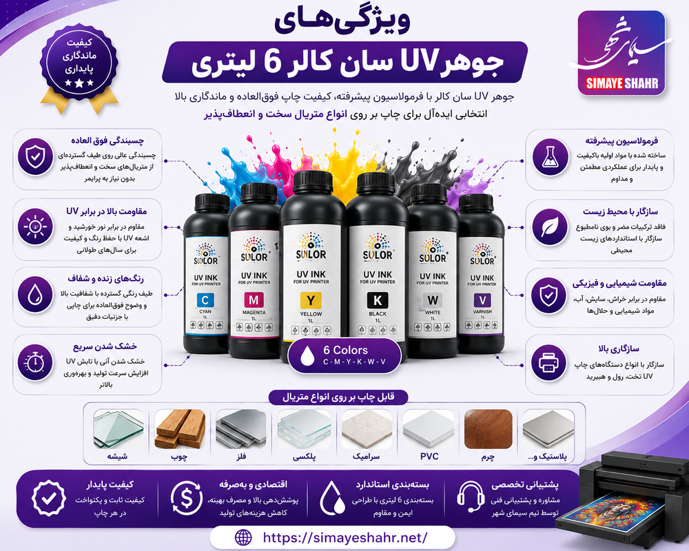 ویژگیهای جوهر UV سان کالر 6 لیتری